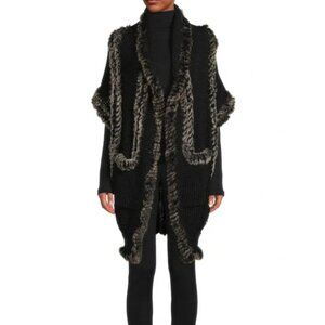 Belle Fare Rabbit Fur Trim Vest Cardigan